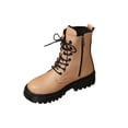 thumbnail image 2 of Nmnitkp Boots for Women Fashion Casual Winter Warm Ankle Boots Solid Color Round Toe Side Zipper Front Lace-Up Heel Low Heel Ankle Boots Khaki,37, 2 of 9