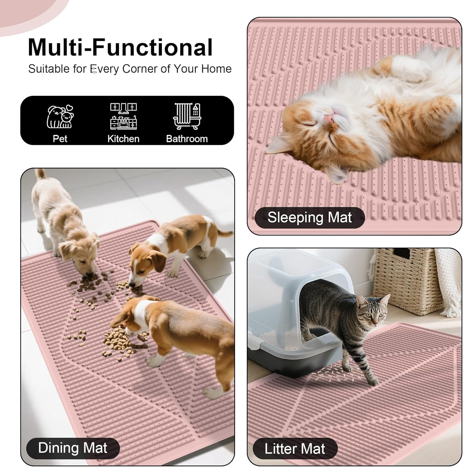 Cat Litter Mat XXL - Waterproof Kitty Litter Box mat for Floor - Extra Large Pet Trapping Litter Rug Pad - Silicone Cat Supplies & Accessories for Indoor Cats (38" x 25") -Pink
