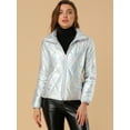 thumbnail image 3 of Chaqueta acolchada de plumón metálico Allegra K Plata Talla L, 3 of 6