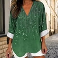 thumbnail image 2 of Womens Long Sleeve V Neck T-Shirts Graphic Printed Tunic Tops Casual Loose Fit Pullover Shirts Spring Summer Clothes (3XL, Green), 2 of 5