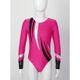 thumbnail image 5 of IEFIEL Girls Long Sleeves V Neck Shiny Glitters Gymnastics Dance Leotard,Sizes 6-16 Hot Pink 12, 5 of 7