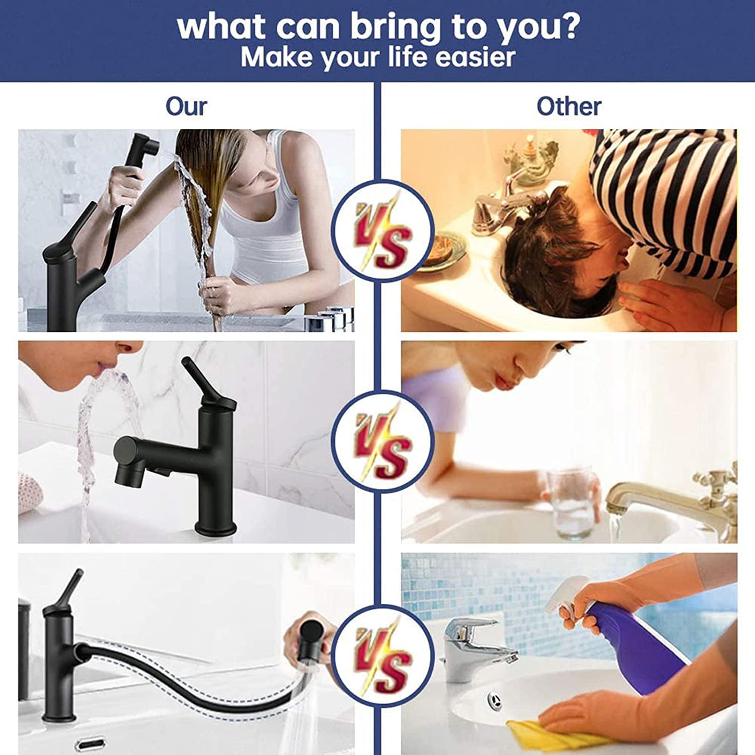 Bathroom Sink Faucet with Pull Down Sprayer Dual Mode Brass hot and Cold Single Handle Single Hole Retractable Faucet, for Bathroom,B Spray