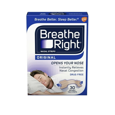 Breathe Right Original Tan Small/Medium Drug-Free Nasal Strips for Nasal Congestion Relief, 30 (Best Way To Remove Breathe Right Strips)