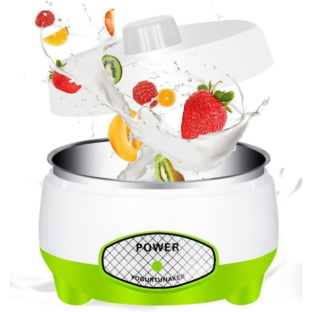 Pequeña máquina de yogur, Mini máquina automática de yogur, regalos para hombres y mujeres, ahorro de energía, herramientas de yogur DIY para el hogar Revestimiento de acero verde