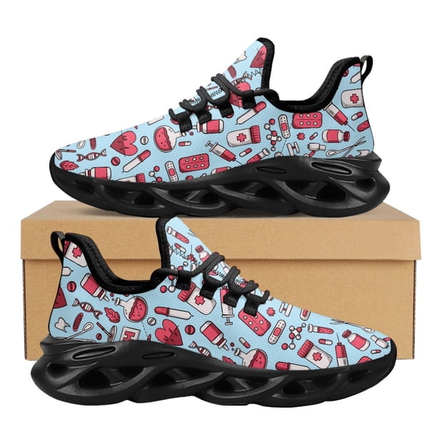 Zapatillas de deporte médicas para mujer con estampado de dispositivos médicos, zapatillas a prueba de golpes para mujer, zapatillas deportivas antideslizantes con amortiguación para exteriores