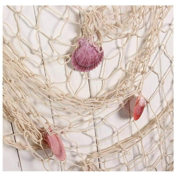 Nature Fish Net Wall Decoration with Shells, Ocean Themed Wall Hangings Fishing  Net Party Decor 