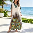 thumbnail image 2 of Women Floral Print Kaftan Dresses Plus Size Bathing Suit Cover Up Moo Moos Caftan Beach Dress for Swimwear Summer for Home Lounging Beach Resort(Blue,One Size), 2 of 4
