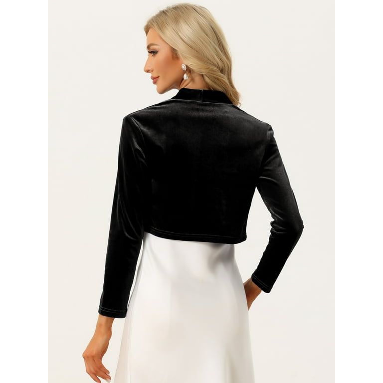 Unique Bargains Women s Halloween Costume Velvet Shrugs Open Front Cropped Bolero Jacket XS Black Walmart