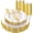 Clear Gold, variant on 180PCS Purple Plastic Plates - Disposable Purple with Gold Rim, Include 30 Each (Dinner & Salad) Plates, 30 Knives, 30 Forks, 30 Spoons, 30Cups for Party, Shower & Birthday