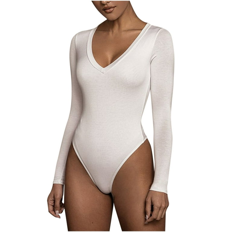  Long Sleeve Bodysuit for Women Tummy Control Crew Neck Thong  Bodysuit T Shirts Bodysuit Tops (Color : A, Size : Large) : Clothing, Shoes  & Jewelry