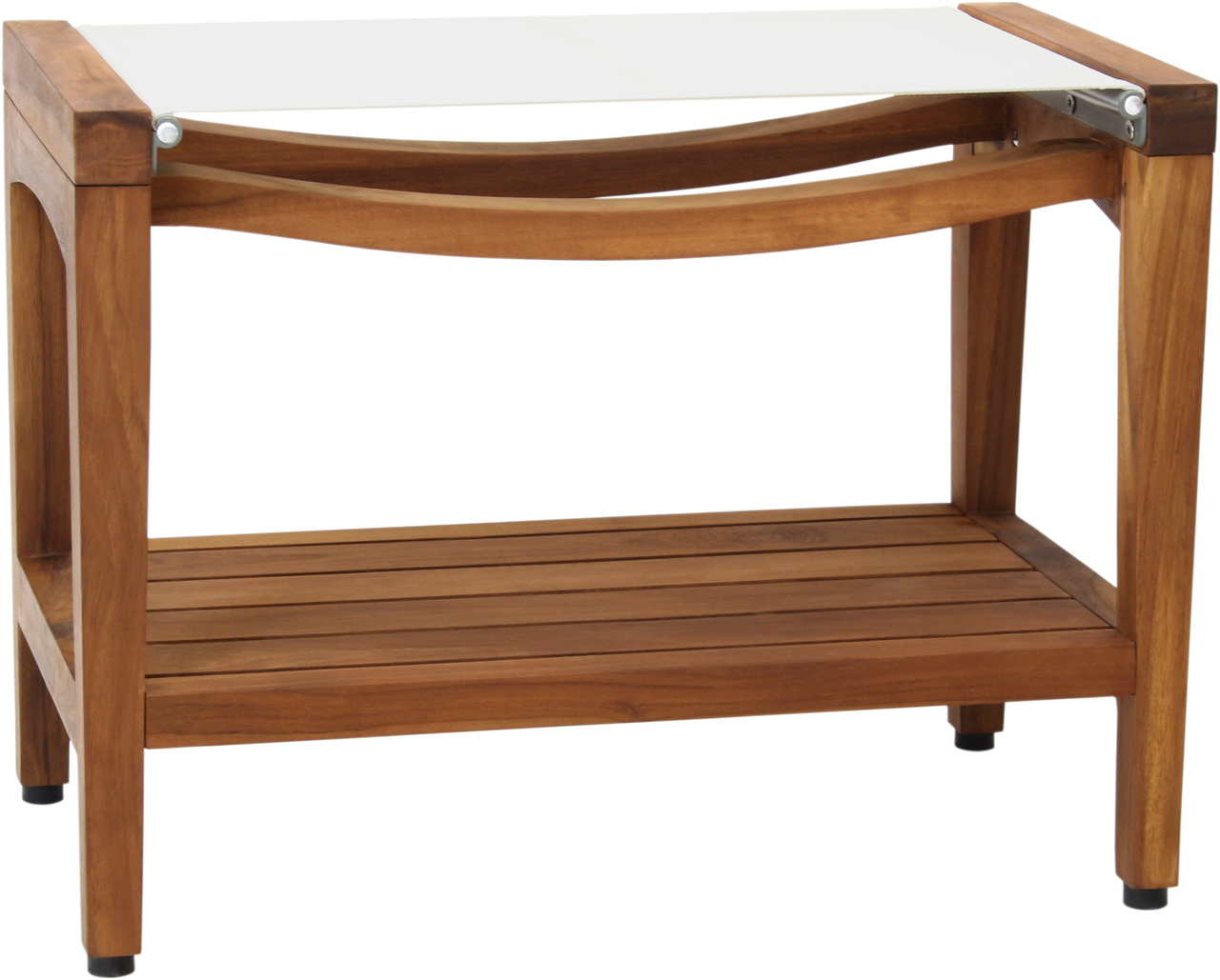 Patented 24" Asia® Sling Teak Shower Bench with Shelf (White Sling