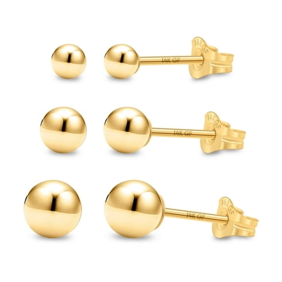 DESIGNICE Women'S 14K Gold Filled Stud Earrings,Gold Stud Earrings for Women Set of 3,3Mm to 5Mm