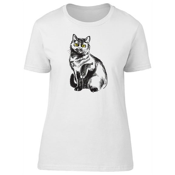 Cute British Cat Grunge Sketch T-Shirt Women -Image by Shutterstock, Female Large