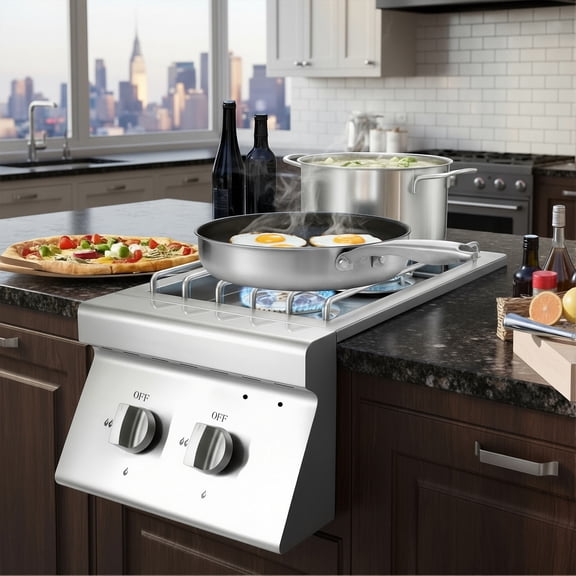 imerelez Double Side Burner for Outdoor Kitchen, 30,000 BTU Built-in Stainless Steel Grill Island Companion, Converts Natural Gas/Propane