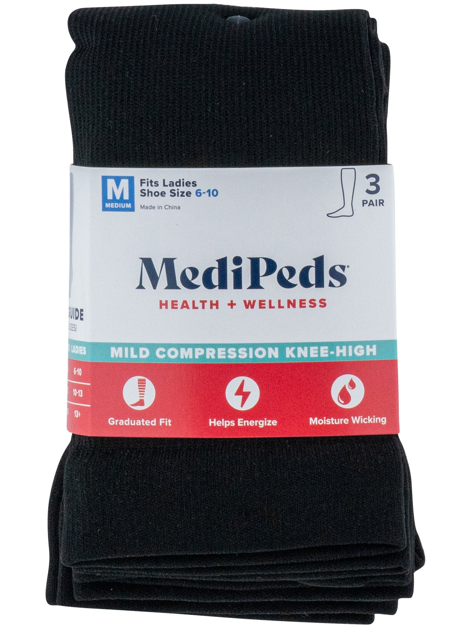 (2 pack) MediPeds Women's Mild Compression Knee High Support Socks, 3 Pairs