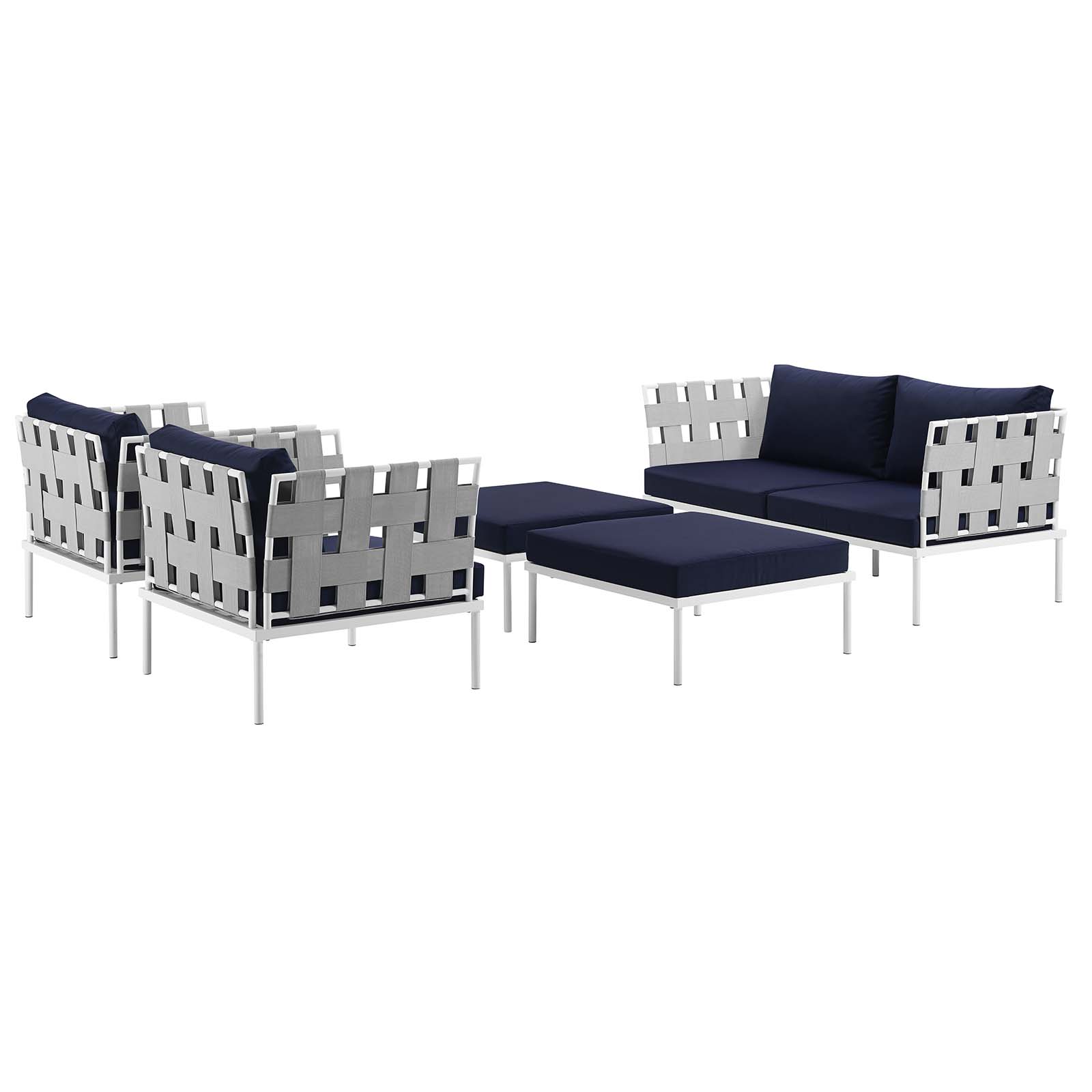Modway Harmony 5 Piece Outdoor Patio Aluminum Sectional Sofa Set in White Navy - image 3 of 7