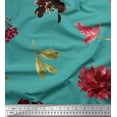 thumbnail image 1 of Soimoi Blue Cotton Cambric Fabric Leaves & Peony Floral Printed Fabric 1 Yard 56 Inch Wide, 1 of 3