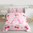 thumbnail image 3 of Manfei Pink Initial A Letter Bedding Comforter Set, Kawaii Cherry Bowknot Twin Comforter Sets, Romantic Love Heart Reversible Bedding Set, Breathable Home Decor, 2 Pieces, 3 of 9