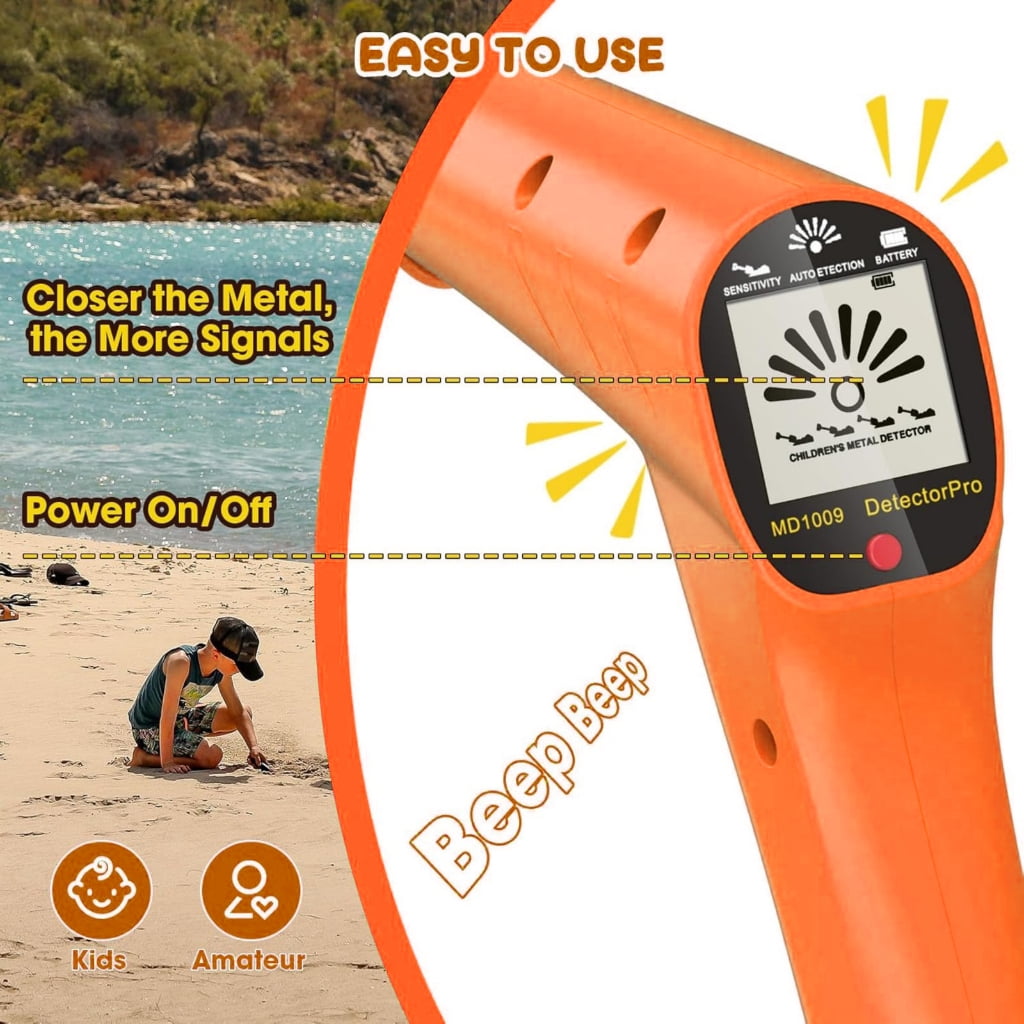 MOMOJIA Kids Outdoors Exploration Tool Adjustable Metal Detectors LCD Display Lightweight