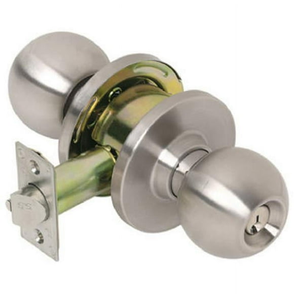 Tell Manufacturing CL100008 Satin Stainless Steel Entry Ball Knob Lock- 2.75 in. Backset