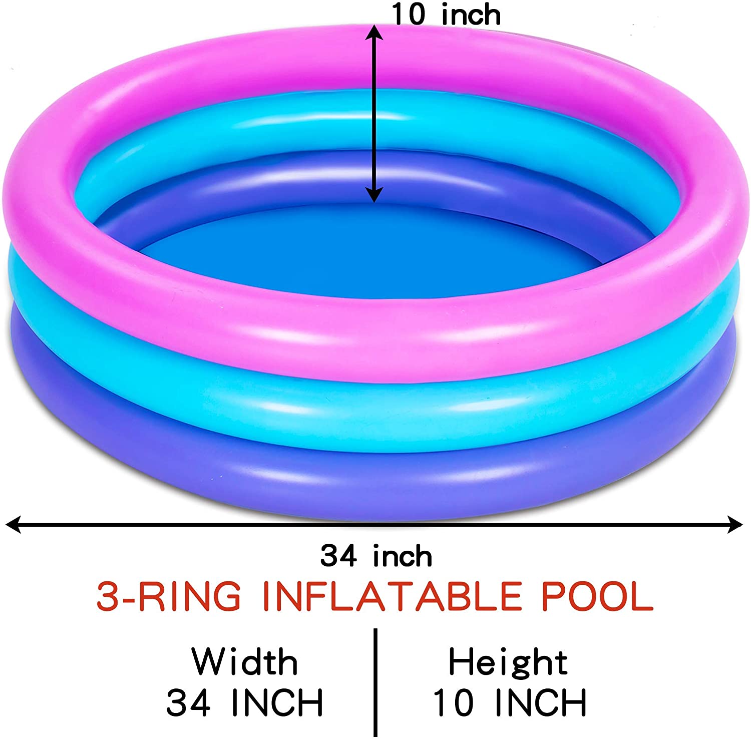 2 Packs 34'' Multicolor Inflatable Kiddie Pools, Baby Swimming Pool Set, Kids Summer Fun Water
