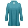 thumbnail image 4 of SKSloeg Women's Polo Shirts Plus V Neck Johnny Collar Business Casual Tops 3/4 Length Sleeve Lightweight Collared Tops Summer Work Basic Tees Tops Cyan XXL, 4 of 4