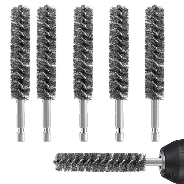 Brosse à Alésage en Acier Inoxydable, Poils en Acier Inoxydable, Brosse Métallique pour Nettoyage de Perceuse Électrique, Brosse Métallique en Acier Inoxydable avec Manche à Corps Hexagonal (5 Pcs, 1,5 cm)