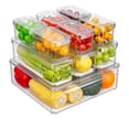 thumbnail image 1 of TechGen Refrigerator Storage Bins, Stackable Fridge Shelf Organizer Baskets with Lids, Clear BPA-Free Containers with Drain Tray and Anti-Slip Base, 10-Pack, 1 of 5