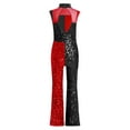 thumbnail image 3 of iiniim Kids Girls  Sequin Backless Full Bodysuit Sleeveless Bell Bottom Jumpsuit Dance Romper Flare Pants Red 6, 3 of 7
