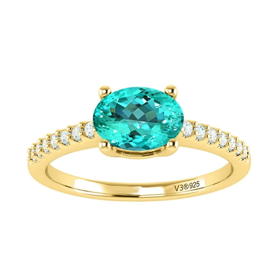 Gold Over Sterling Silver with Paraiba Tourmaline and White Topaz Solitaire Ring