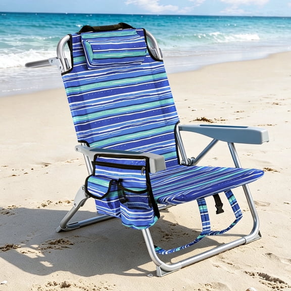 GVDV Backpack Beach Chair for Adults, Portable Folding Beach Chair with Cup Holder and Towel Rack, 4-Position Adjustable Reclining Chair for Beach, Camp, Outdoor