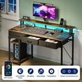 thumbnail image 3 of Greenstell 55" Computer Desk with Built-in Outlets & LED, 3-Drawer Office Desk with Monitor Stand, Rustic Brown, 3 of 9