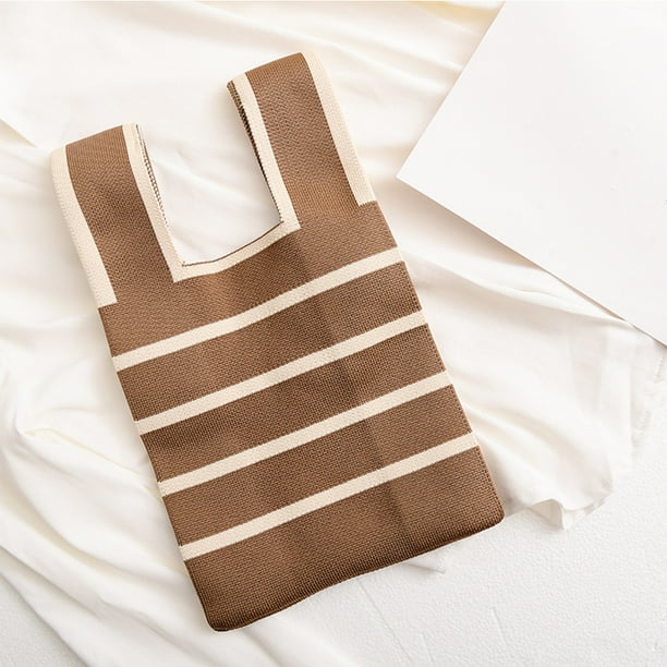 Bolsos Bolsos de playa para mujer Tejido a mano Raya horizontal Ligero Compras femeninas Tmvgtek Para Estrenar