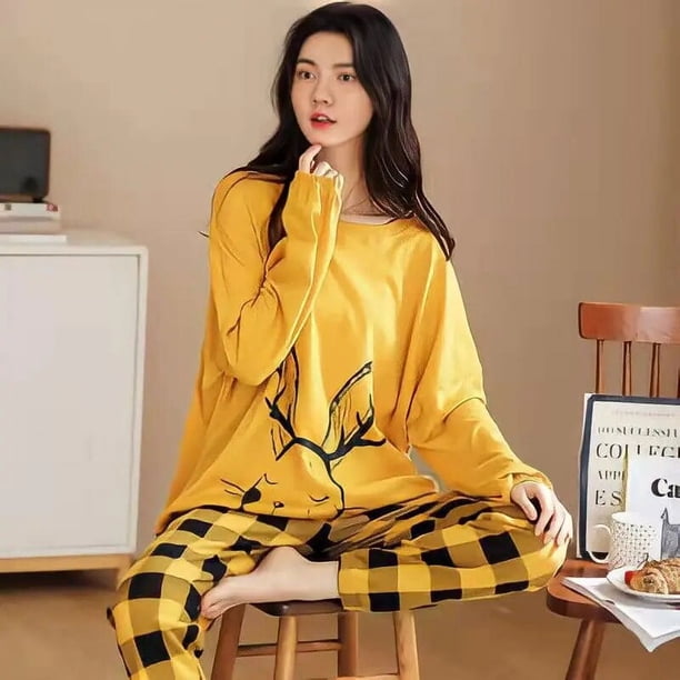 Conjunto de pijama holgado para mujer, ropa de casa con estampado, talla grande, primavera y otoño, novedad
