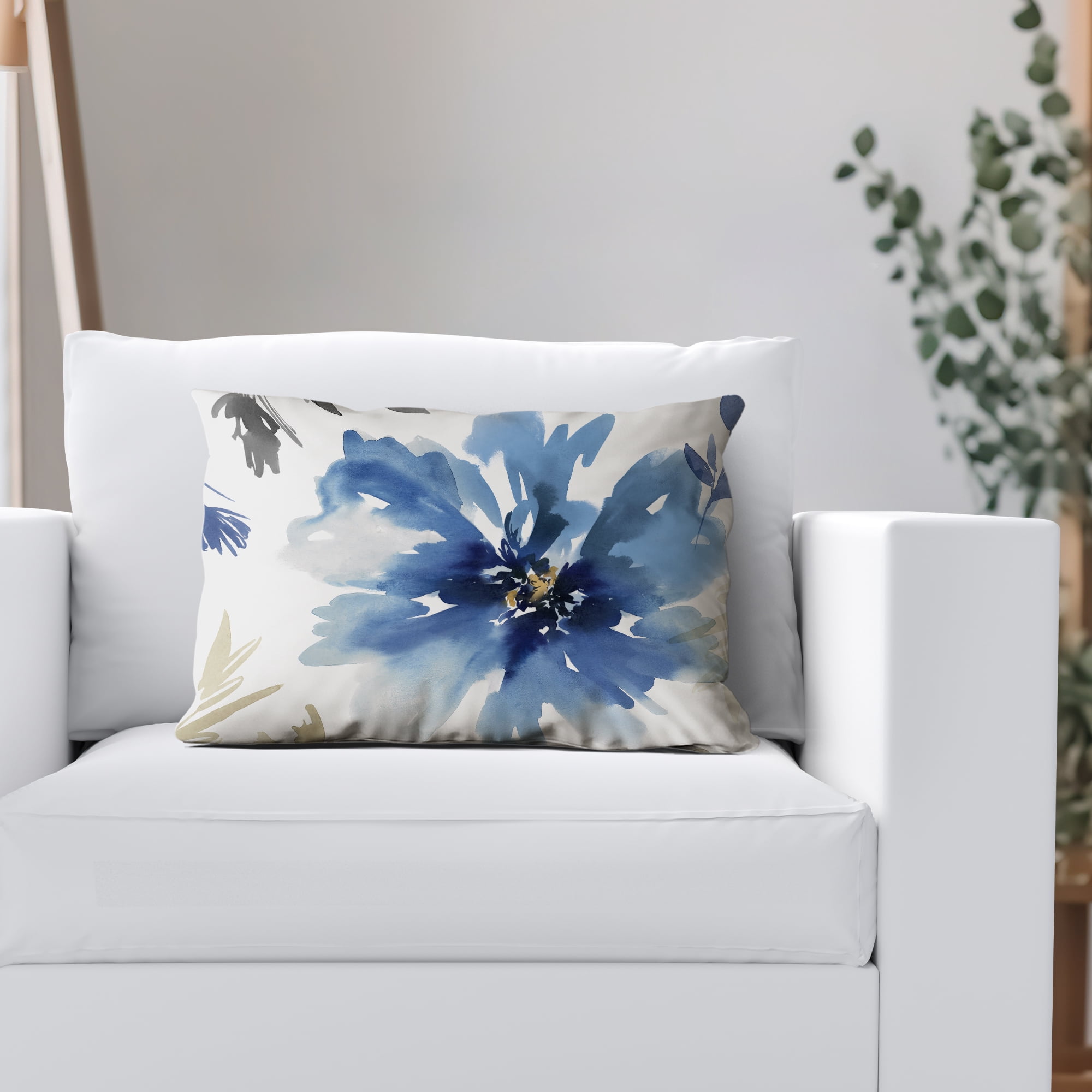 Americanflat 20"x14" Floral Rectangular Throw Pillow with Premium Polyester - White and Indigo