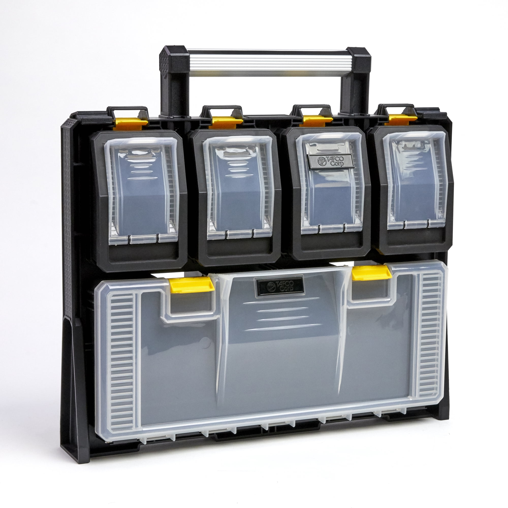 TAFCO 5-Compartment Wall Mount Quick Release Small Parts Organizer, Yellow