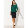 thumbnail image 5 of Top Peplum de trabajo elegante Allegra K con cinturón manga 3/4 cuello redondo verde XL, 5 of 5