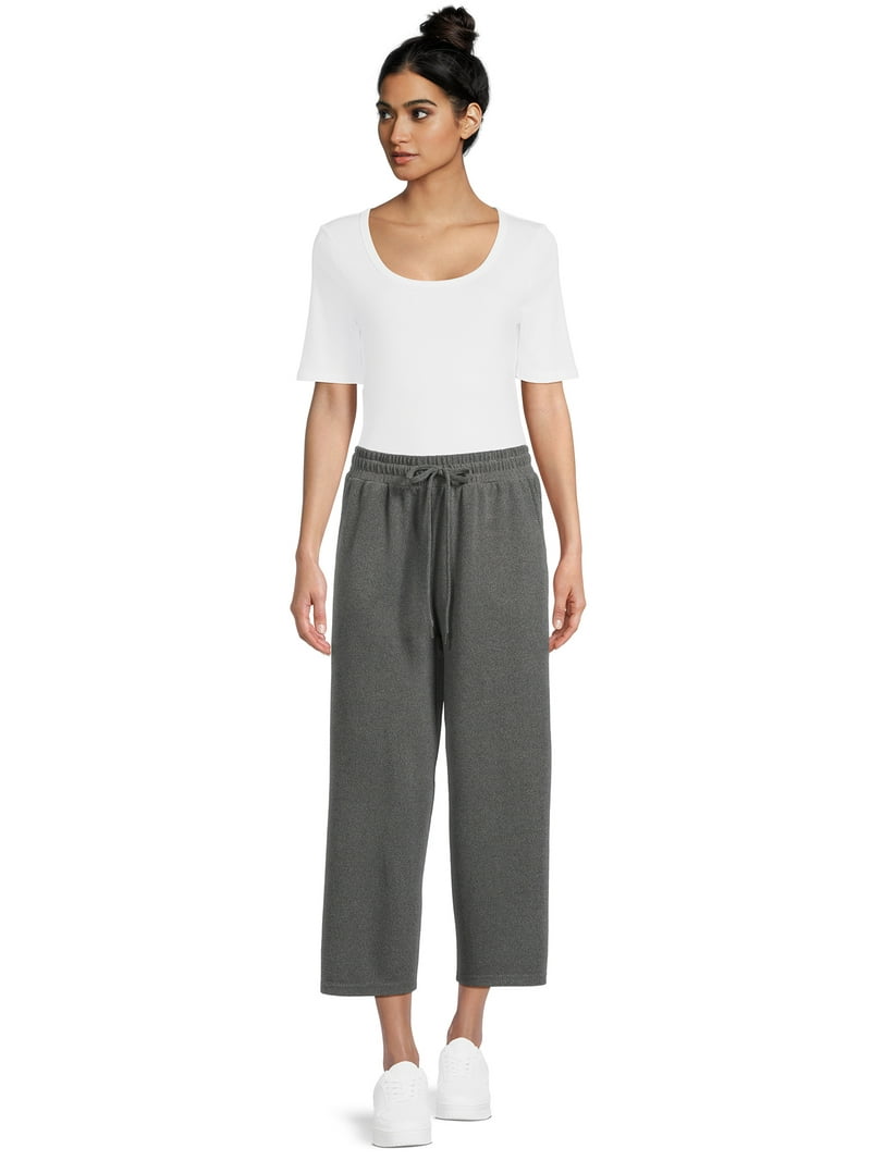 Time and Tru Women's Super Soft Hacci Cropped Wide Leg Pants, 2