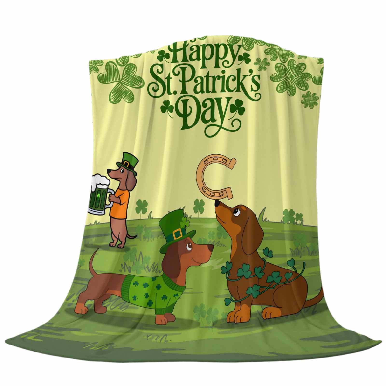 Yellow St. Patrick's Day Blanket Soft Cozy Warm Throw Blanket for Couch, Plush Fuzzy Flannel Fleece Blankets for Sofa, Green Lucky Clovers Dog Bed Blankets Lightweight Gifts for Women, 32"x48"