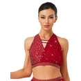 thumbnail image 3 of Sholeno Womens Sparkly Rhinestone Dance Crop Tank Tops Ruched Chiffon Cropped Blouses Activewear Burgundy L, 3 of 7