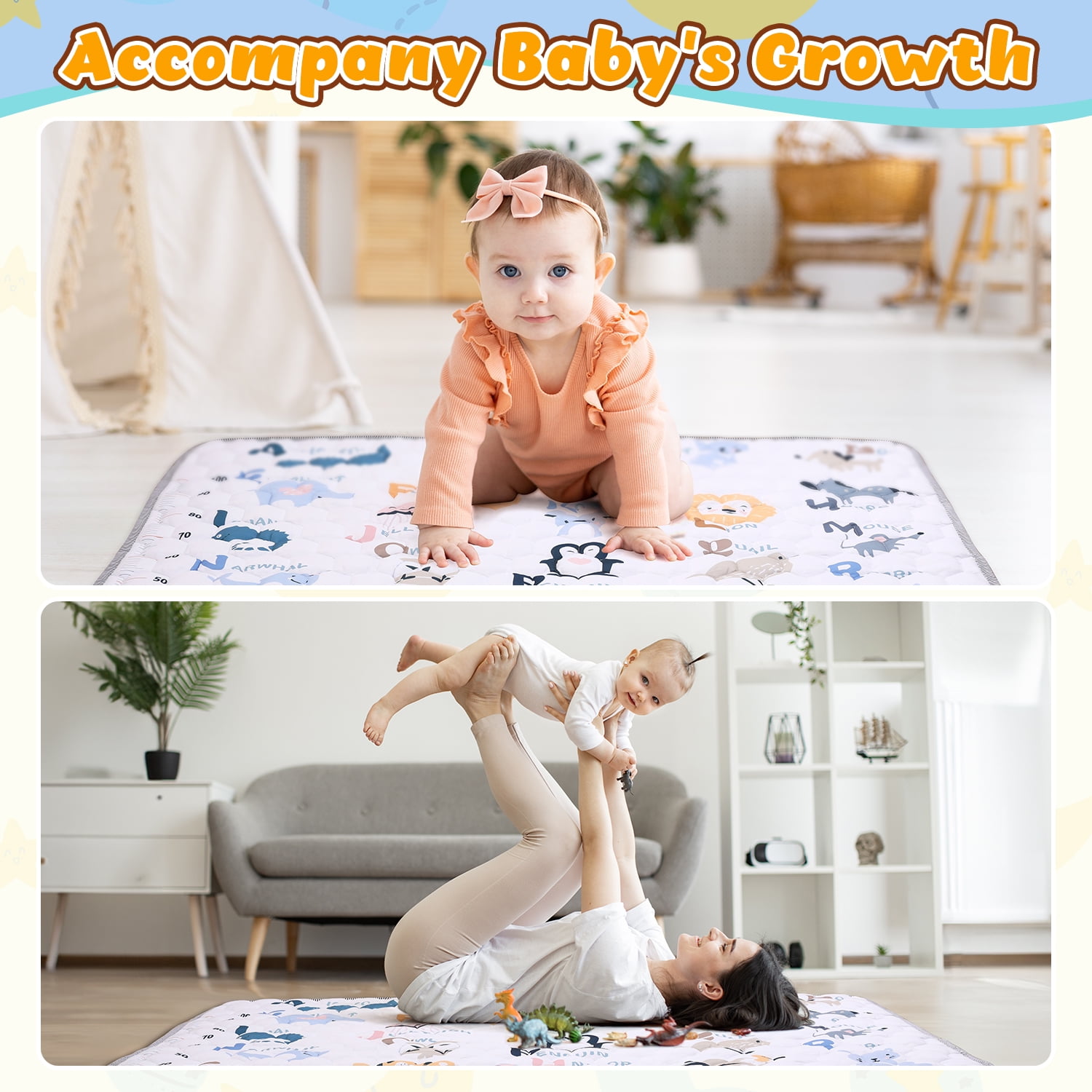 JoyStone Baby Play Mat, 50" X 50" Playpen Mat, Thick One-Piece Crawling Mat for Playpen, Odorless Soft Floor Mat, Anti-Slip Activity Playmats for Babies,Toddlers, Infants