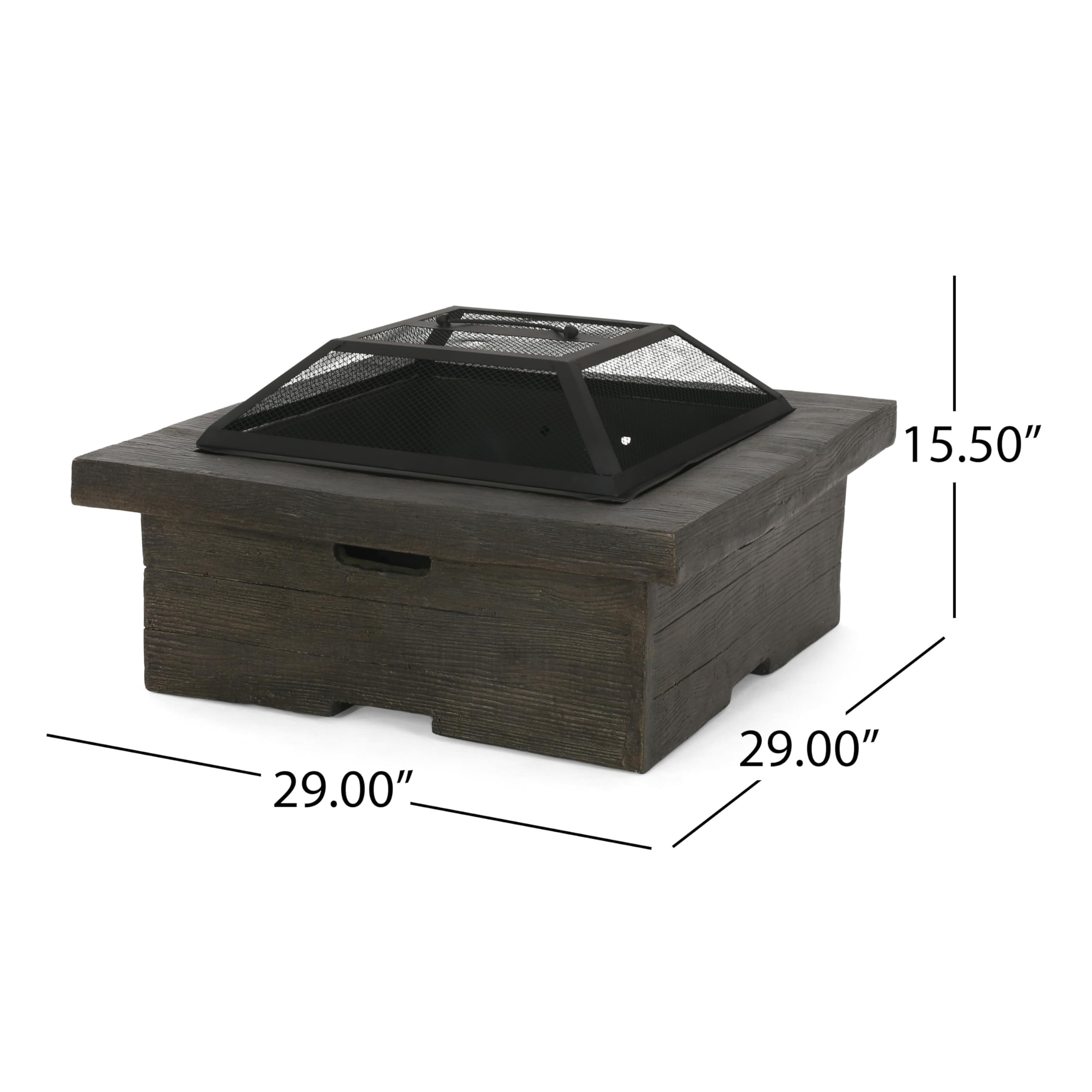 29 in. Gray Square Wood Burning Fire Pit with a Mesh Screen Cover, Lightweight Concrete Patio Garden Fire Pit for Family Gathering