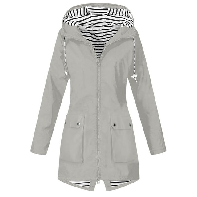MeetoTime Long Imperméable Veste de Pluie pour Femmes Coupe-Vent à Capuche Léger 2024 Imperméable Extérieur
