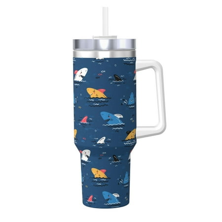

Zeuib Colorful Ocean Shark Printed Insulated Stainless Steel Hot/Cold Coffee Cup 40oz Ice Bully With Handle Tumbler with Straw and Handle Insulated Water Bottle Travel Mug Cup