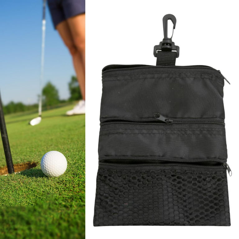 Lightweight Golf Ball Bag with Zipper ,Small Storage Bag Golf Accessories  Black