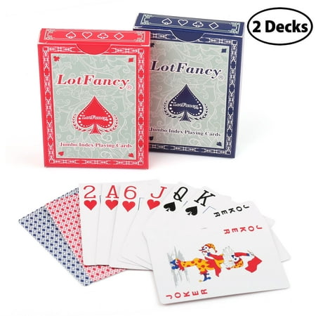Jumbo Index Playing Cards, 2 Decks of Cards (Blue Red), Poker Size, for Texas Hold'em, Blackjack, Pinochle,