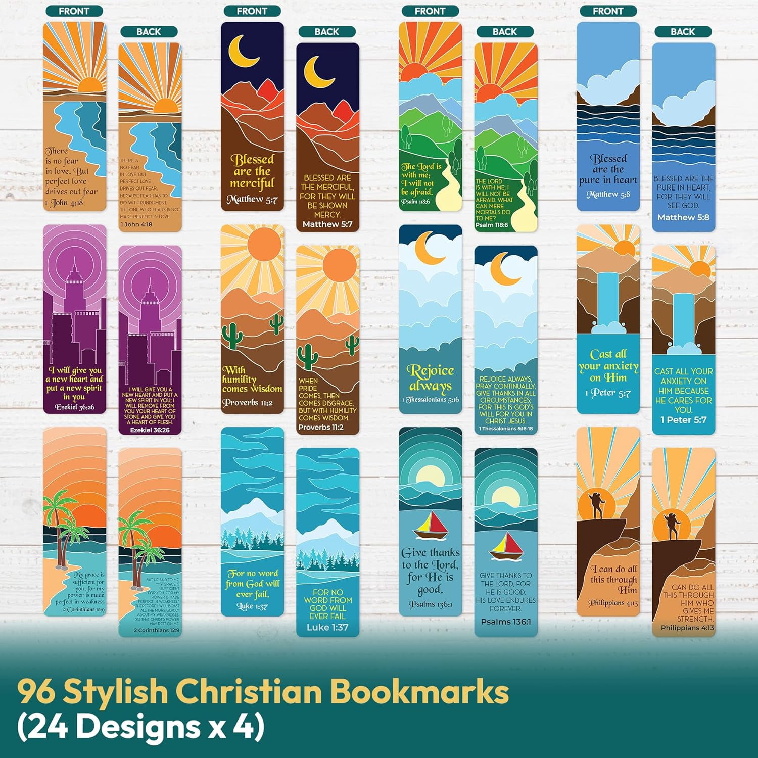 96 Pack Christian Bookmarks with Inspirational Bible Verses, Unique, Vibrant Bible Bookmark, Bulk Christian Gifts for Church Groups, Bible Study, Classroom