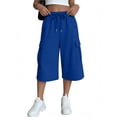 thumbnail image 4 of Oksale Capri Cargo Pants Womens Wide Leg Capris with Pockets Casual Elastic Drawstring Waist Cropped Trousers Loose Comfy Summer Clothing Blue S, 4 of 8