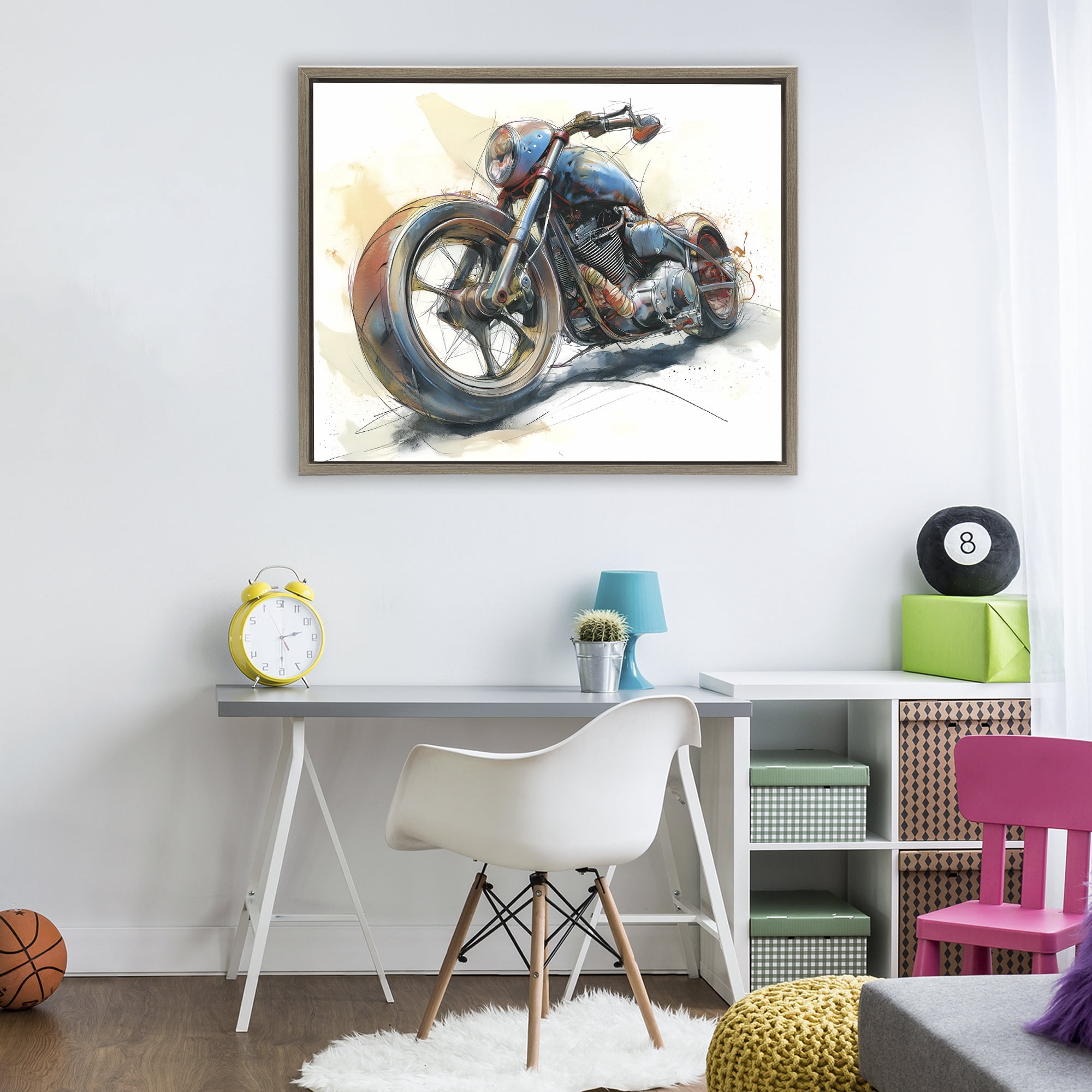 Stupell Industries Whimsical Motorcycle Concept Brown Framed Floater Canvas Wall Art, design by Steve Hunziker