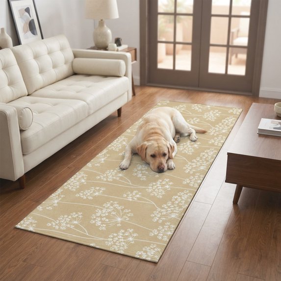 Rustic Botanical 2'x6' Runner Rugs for Hallway Kitchen Bedside Non Slip, Retro Farmhouse Floral Flowers Light Brown Entryway Rug Runners with Rubber Backing, Long Carpet Runner for Laundry Room